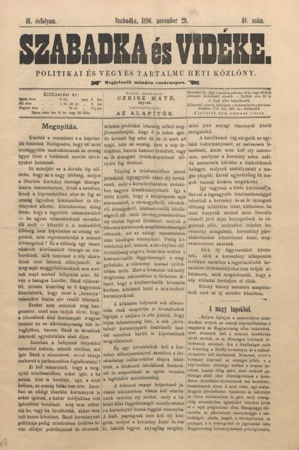 Szabadka és vidéke II, 4. évf. 1896. november 29. 48. sz.