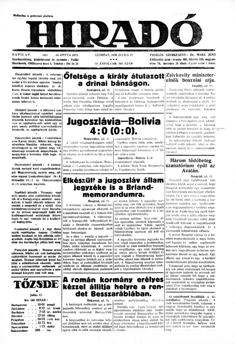 Híradó, 59. évf. 1930. július 19. 165. sz.