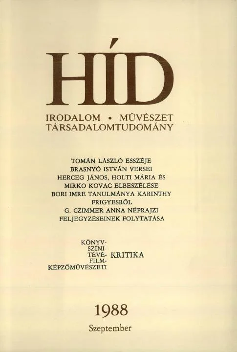 Híd, 52. évf. 1988. szeptember. 9. sz. 1033–1200. oldal