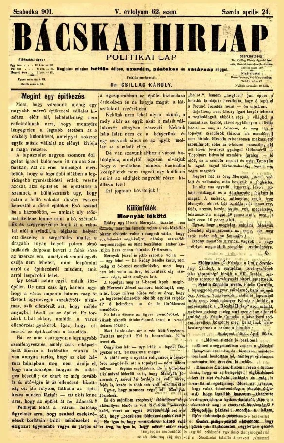Bácskai Hirlap, 5. évf. 1901. április 24. 62. sz.