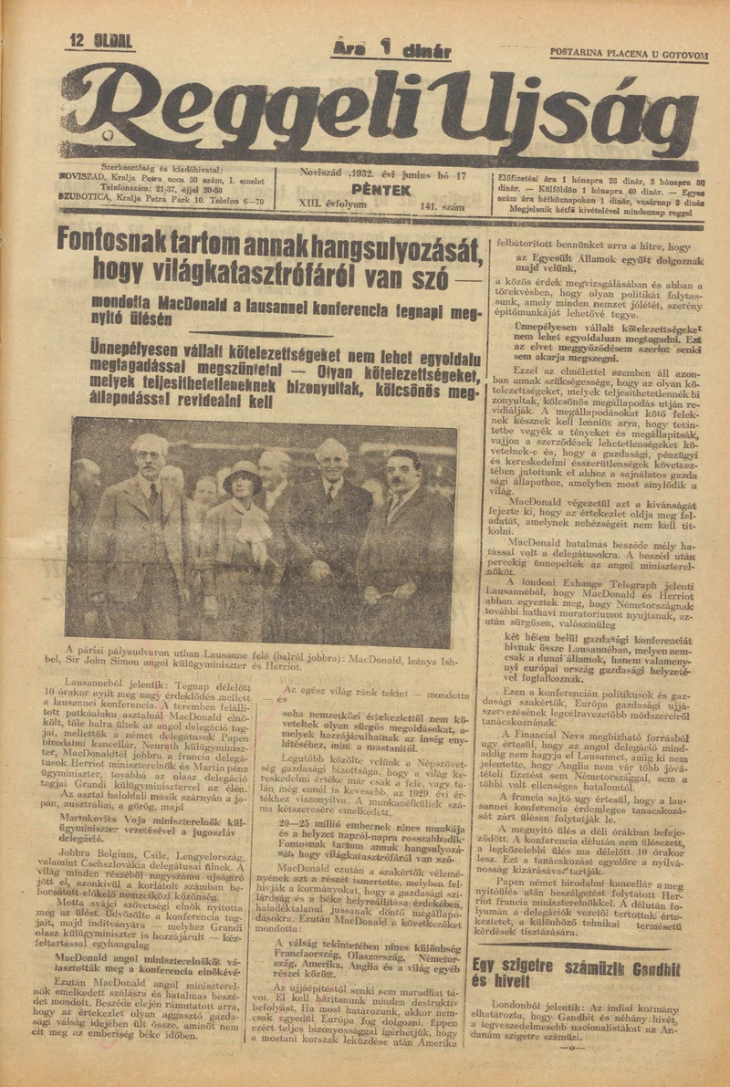 Reggeli Újság, 13. évf. 1932. június 17. 141. sz.