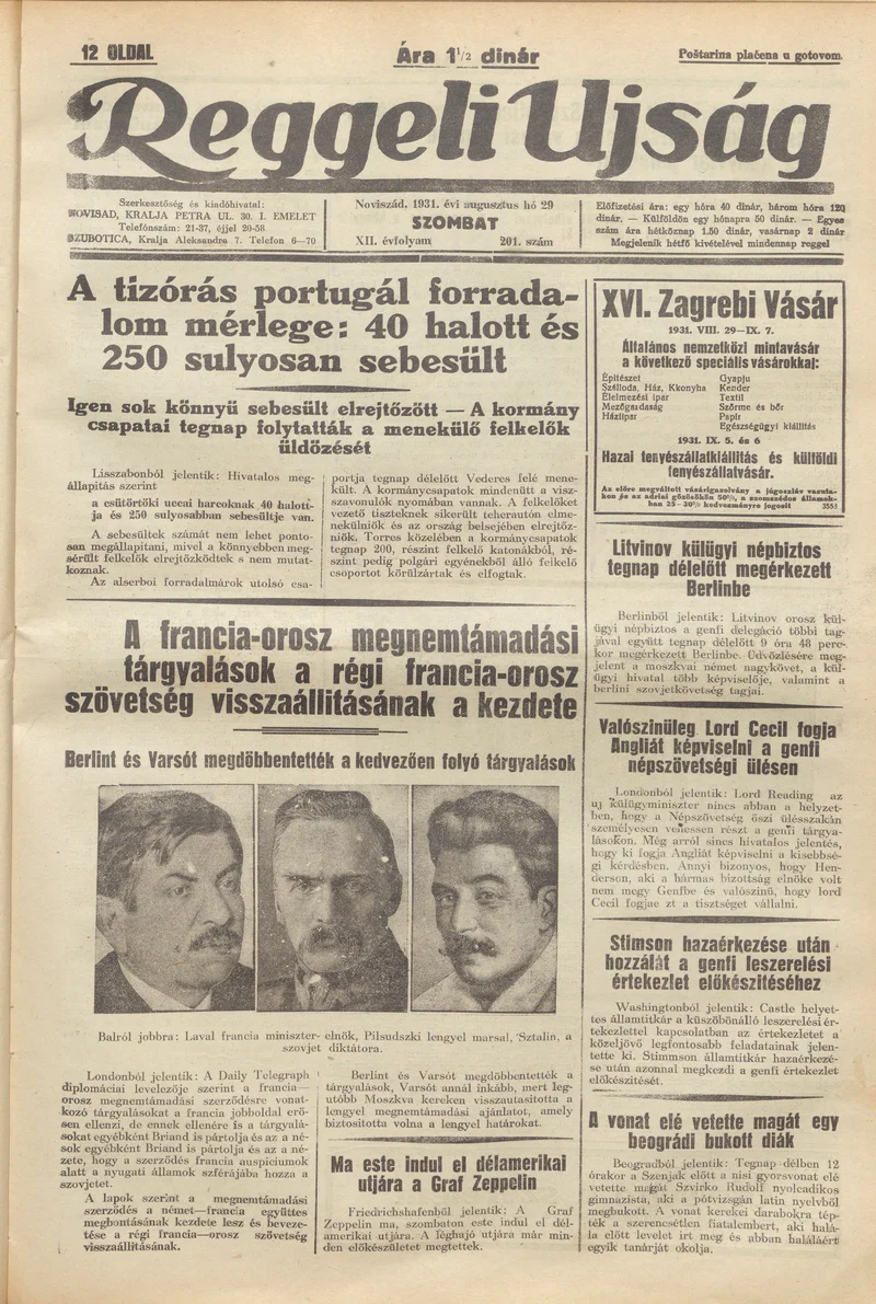 Reggeli Újság, 12. évf. 1931. augusztus 29. 201. sz.