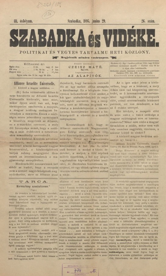 Szabadka és vidéke II, 3. évf. 1895. június 29. 26. sz.