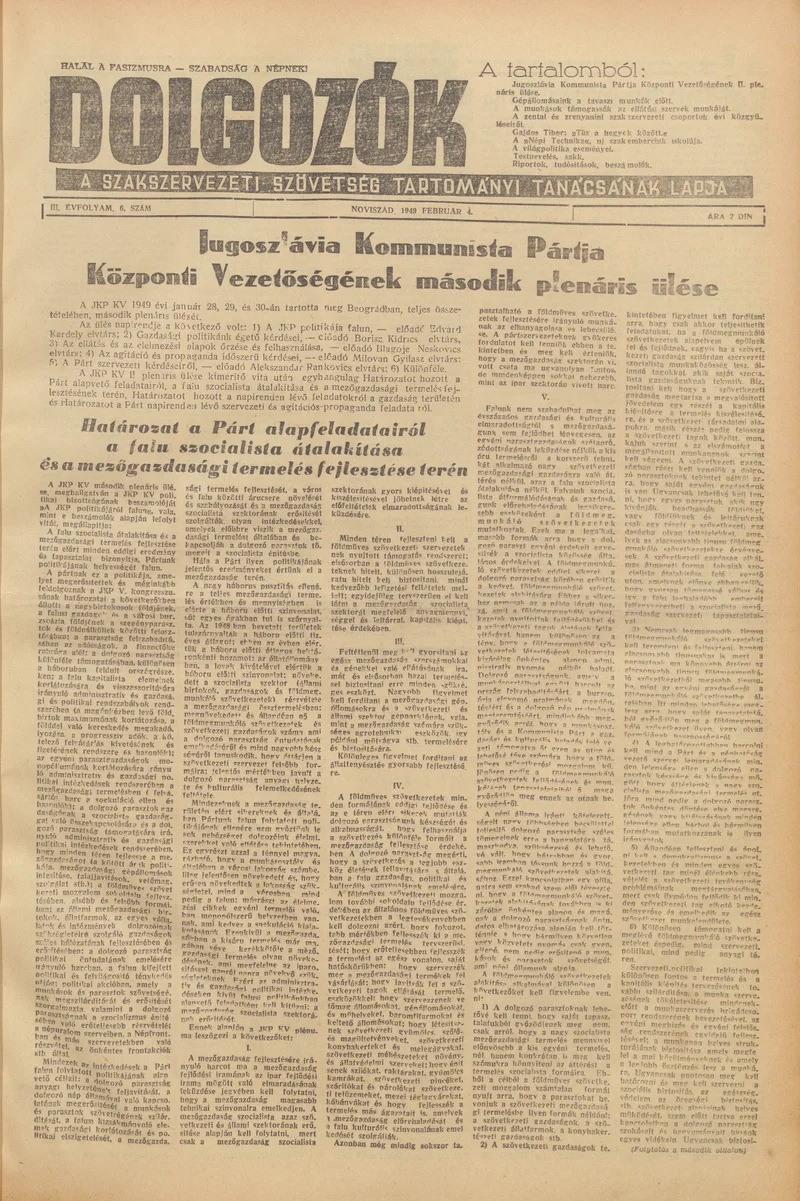 Dolgozók, 3. évf. 1949. február 4. 6. sz.