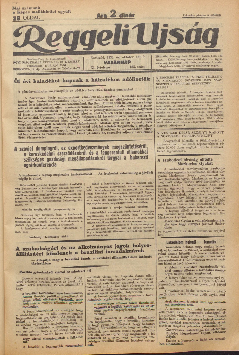 Reggeli Újság, 11. évf. 1930. október 19. 245. sz.