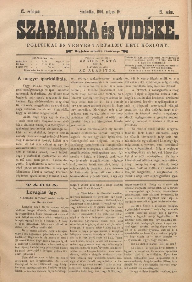 Szabadka és vidéke II, 9. évf. 1901. május 19. 21. sz.