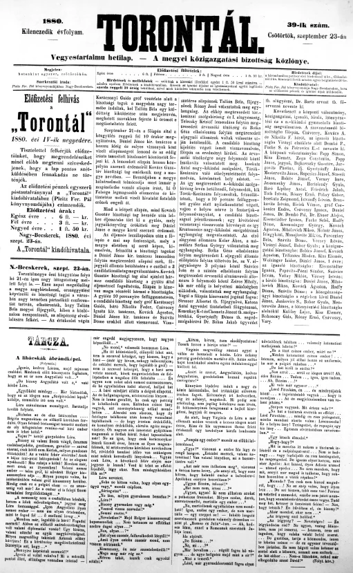 Torontál, 9. évf. 1880. szeptember 23. 39. sz.