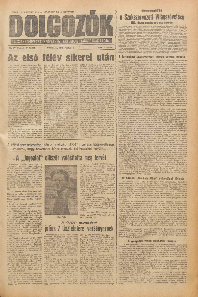 Dolgozók, 3. évf. 1949. július 1. 27. sz.