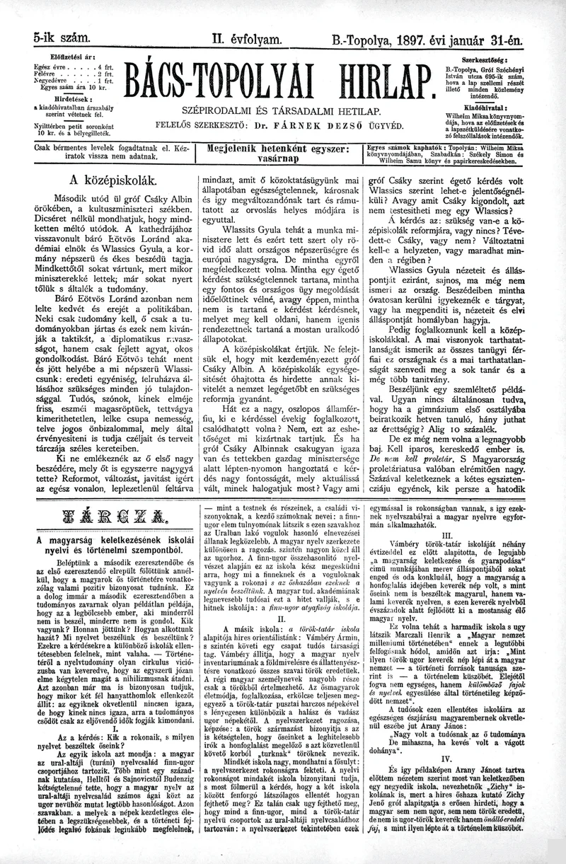Bács-Topolyai Hirlap, 2. évf. 1897. január 31. 5. sz.