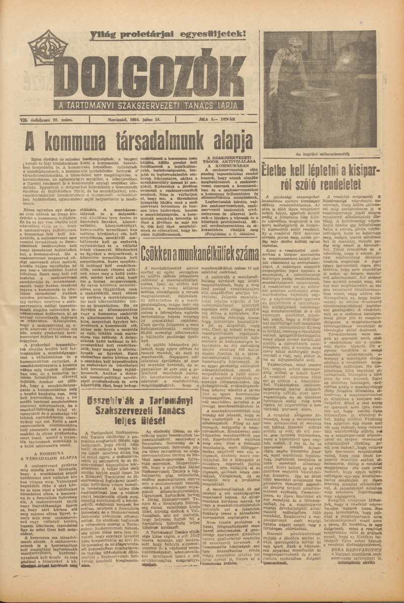 Dolgozók, 8. évf. 1954. július 14. 29. sz.