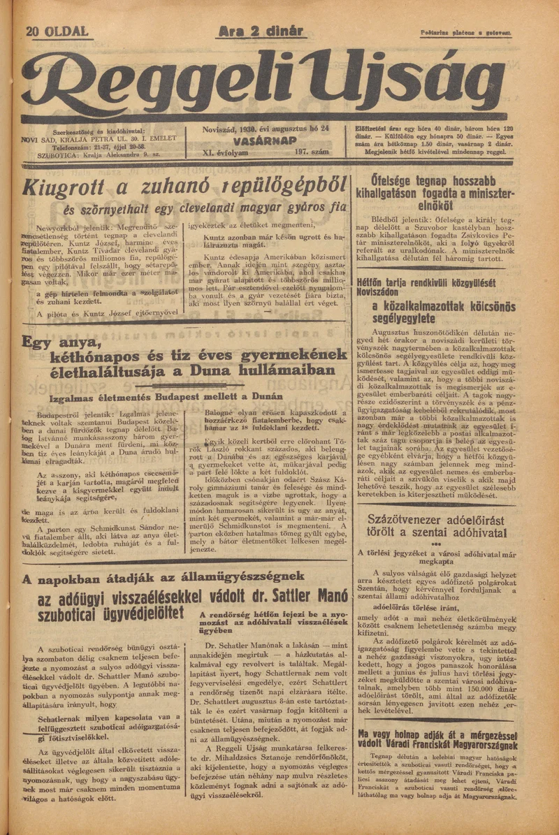 Reggeli Újság, 11. évf. 1930. augusztus 24. 197. sz.