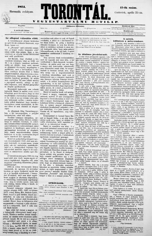Torontál, 3. évf. 1874. április 23. 17. sz.