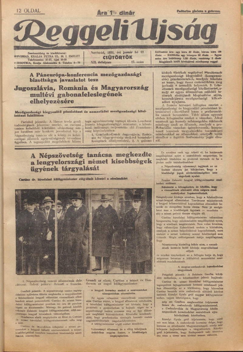 Reggeli Újság, 12. évf. 1931. január 22. 17. sz.