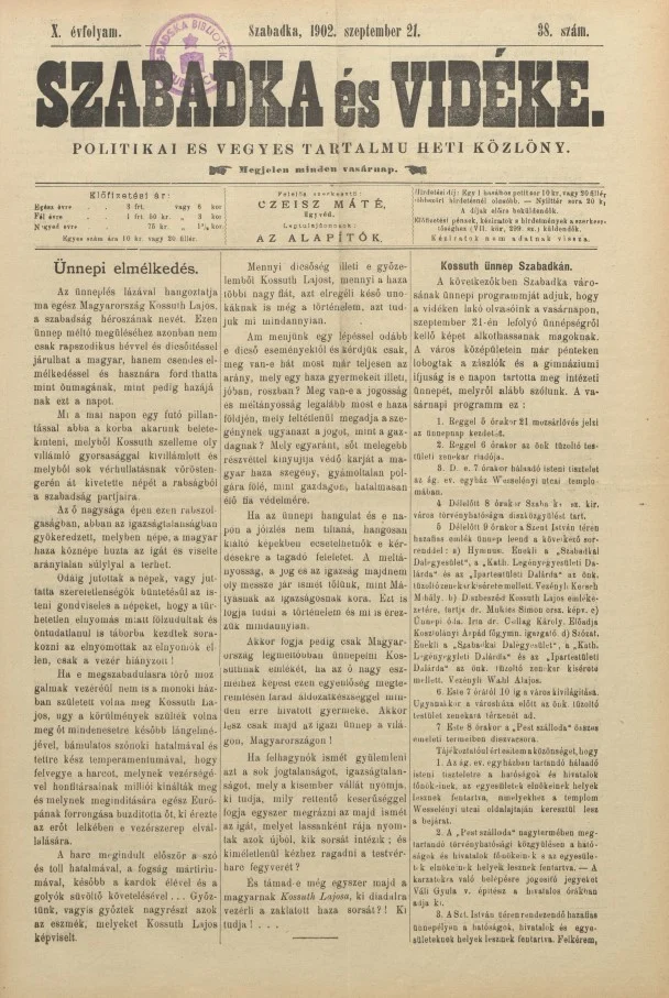Szabadka és vidéke II, 10. évf. 1902. szeptember 21. 38. sz.