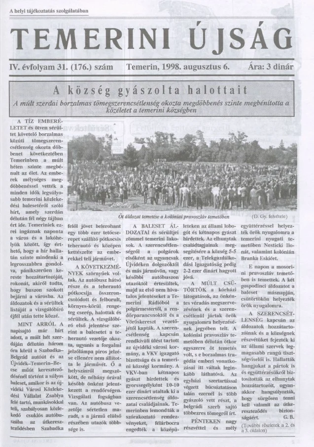 Temerini Újság, 4. évf. 1998. augusztus 6. 31. sz.