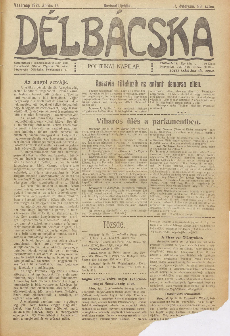 Délbácska, 2. évf. 1921. április 17. 88. sz.