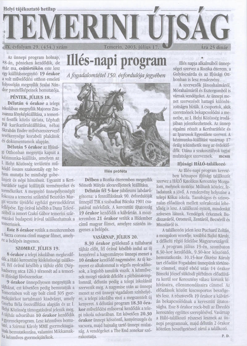 Temerini Újság, 9. évf. 2003. július 17. 29. sz.