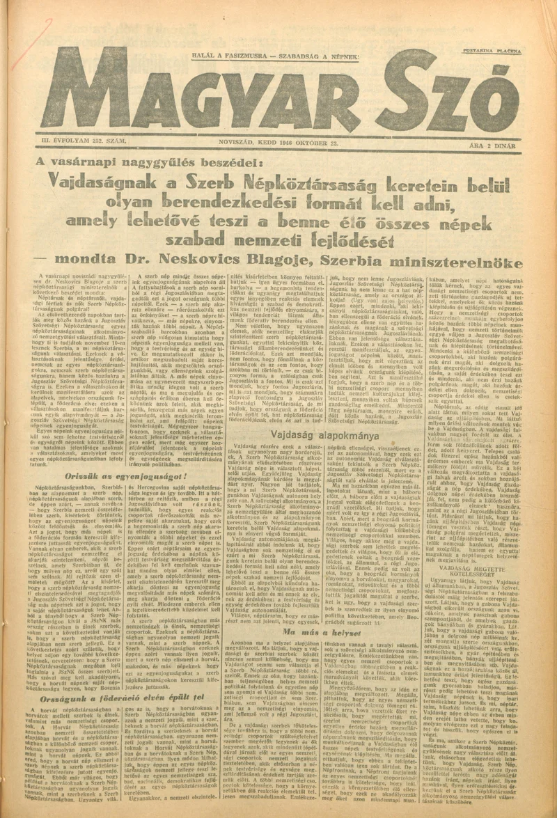 Magyar Szó, 3. évf. 1946. október 22. 252. sz. 1–6. oldal