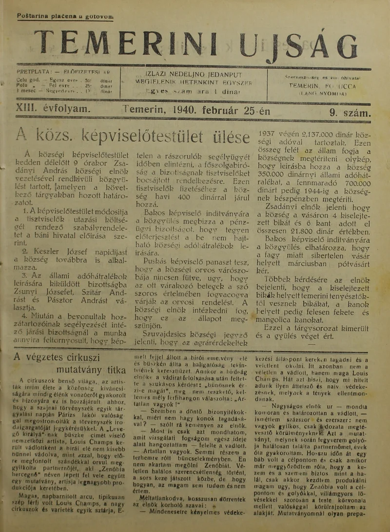 Temerini Újság 1928-1944, 13. évf. 1940. február 25. 9. sz.