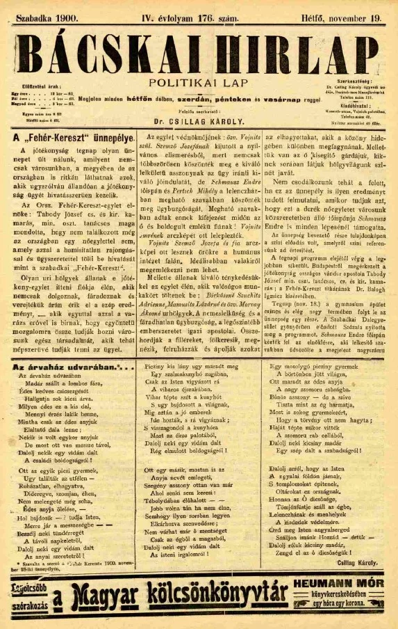 Bácskai Hirlap, 4. évf. 1900. november 19. 176. sz.