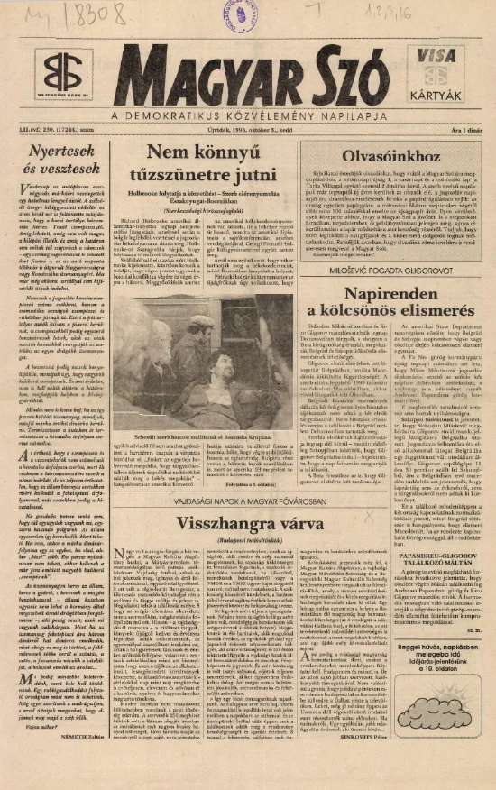 Magyar Szó, 52. évf. 1995. október 3. 230. sz. 1–16. oldal