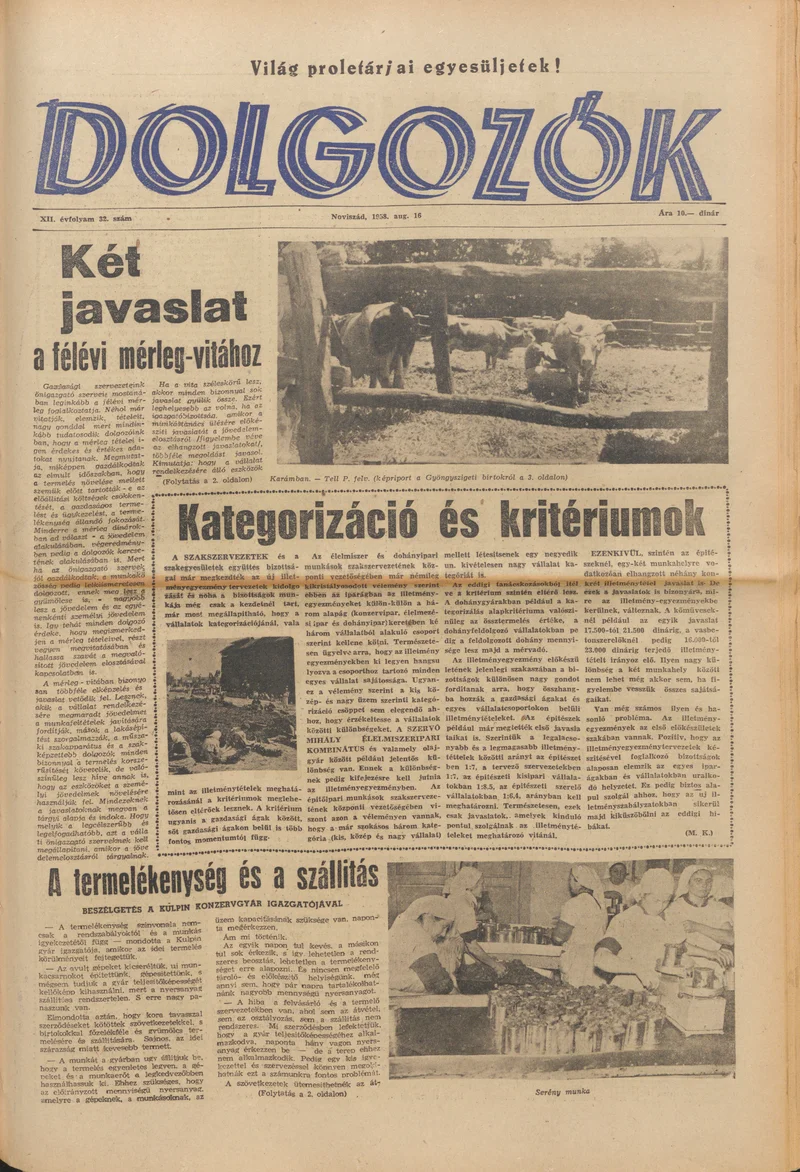 Dolgozók, 12. évf. 1958. augusztus 16. 32. sz.