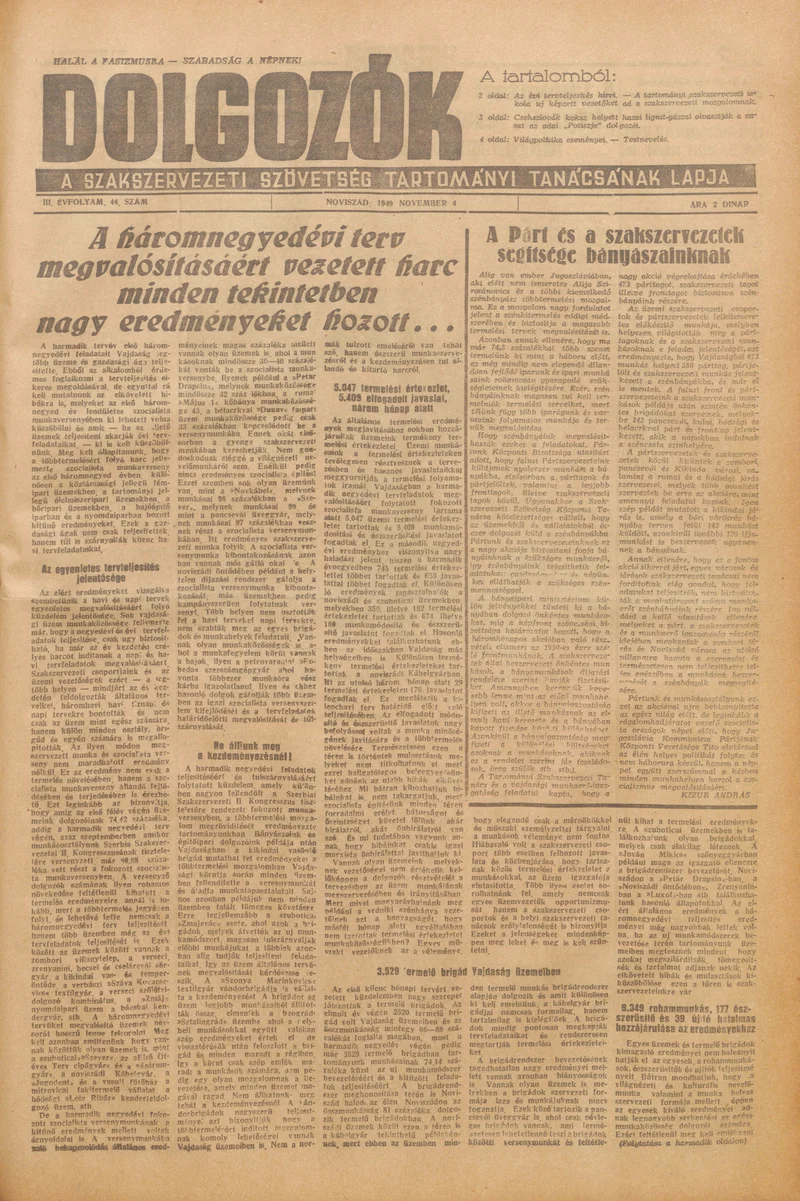Dolgozók, 3. évf. 1949. november 4. 44. sz.