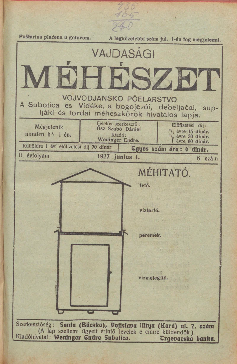 Vajdasági méhészet, 2. évf. 1927. június 1. 6. sz.