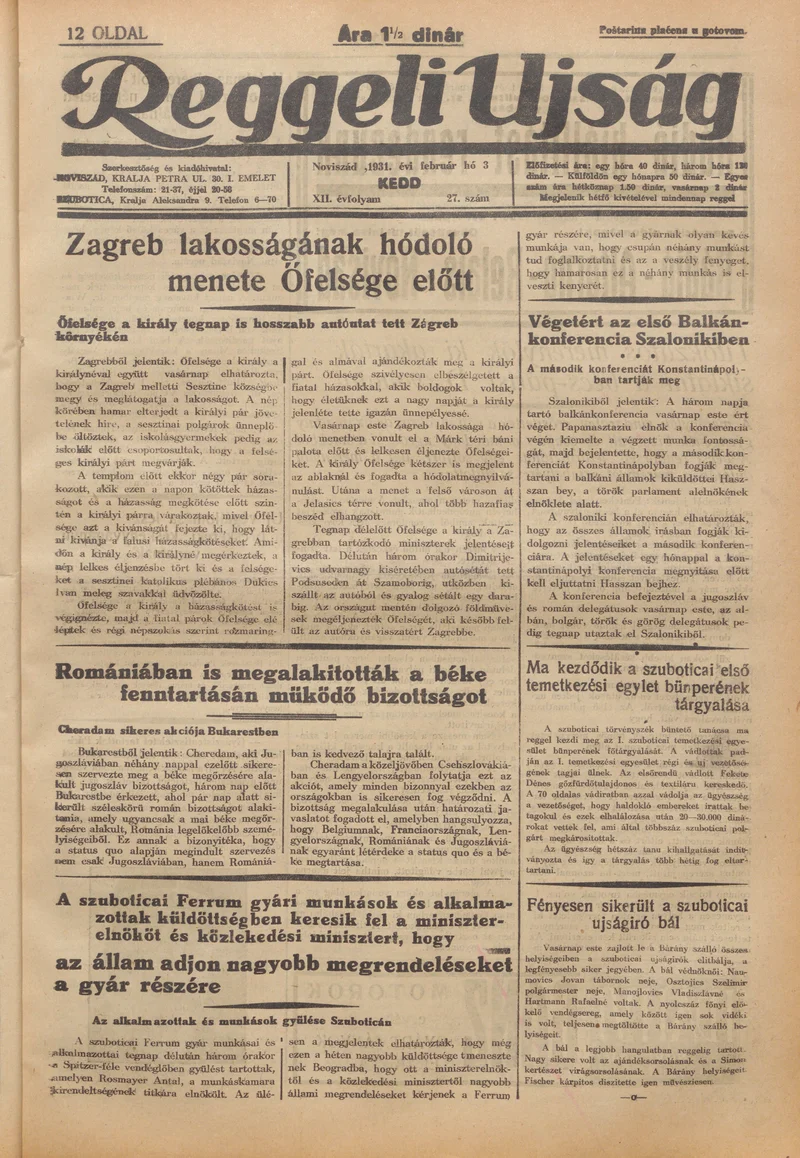 Reggeli Újság, 12. évf. 1931. február 3. 27. sz.