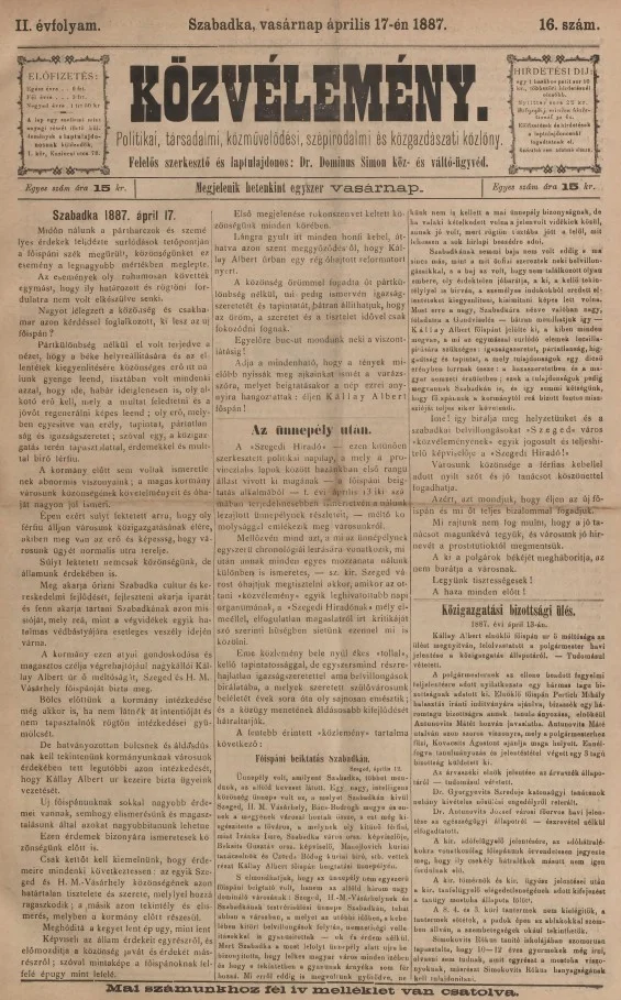 Közvélemény, 2. évf. 1887. április 17. 16. sz.