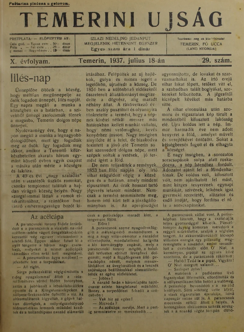 Temerini Újság 1928-1944, 10. évf. 1937. július 18. 29. sz.