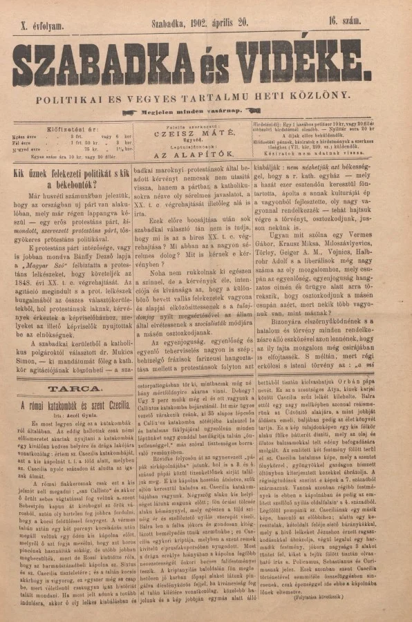 Szabadka és vidéke II, 10. évf. 1902. április 20. 16. sz.