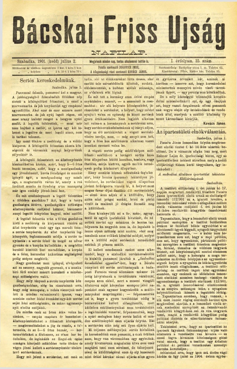 Bácskai Friss Ujság, 1. évf. 1901. július 2. 25. sz.