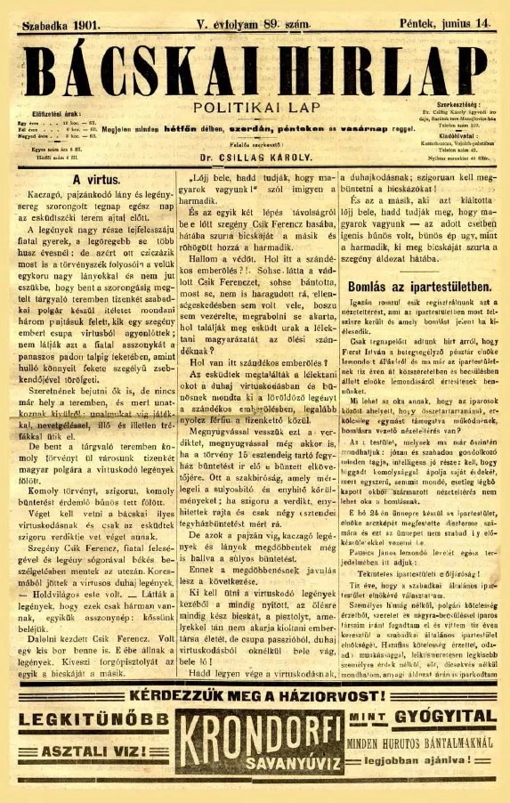 Bácskai Hirlap, 5. évf. 1901. június 14. 89. sz.
