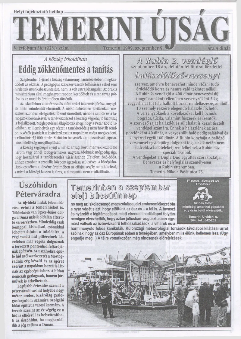 Temerini Újság, 5. évf. 1999. szeptember 9. 36. sz.