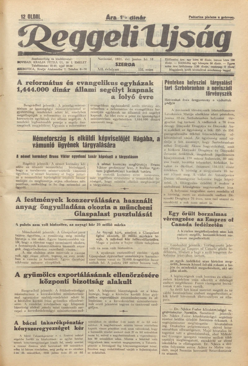Reggeli Újság, 12. évf. 1931. június 10. 132. sz.
