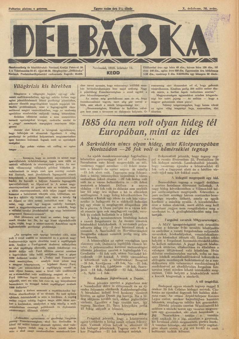 Délbácska, 10. évf. 1929. február 12. 36. sz.