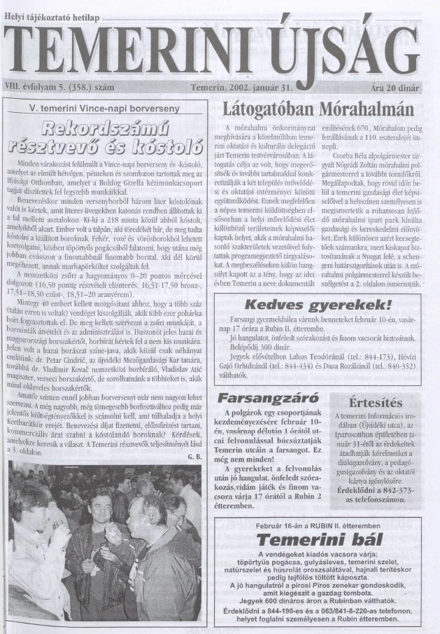 Temerini Újság, 8. évf. 2002. január 31. 5. sz.
