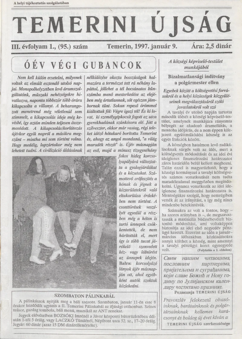 Temerini Újság, 3. évf. 1997. január 9. 1. sz.