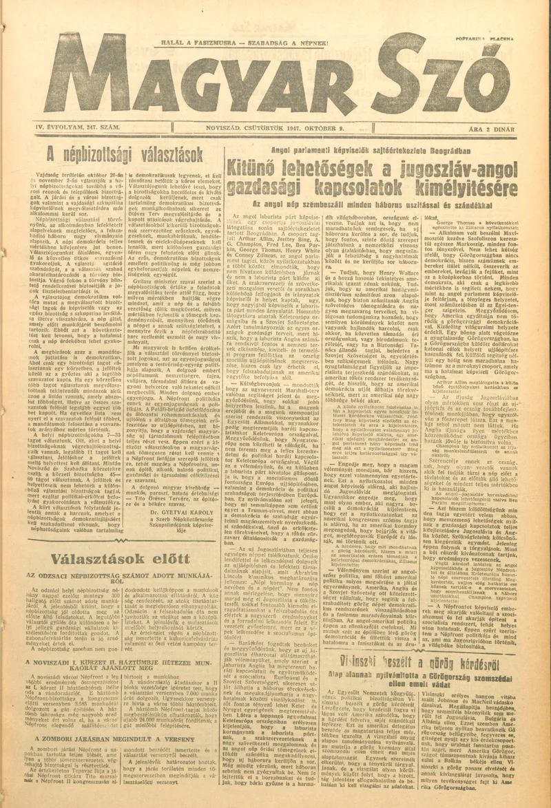 Magyar Szó, 4. évf. 1947. október 9. 247. sz. 1–8. oldal