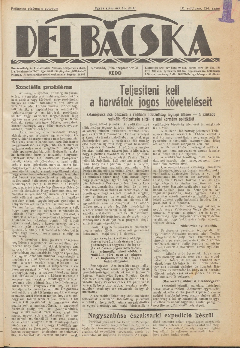 Délbácska, 9. évf. 1928. szeptember 25. 224. sz.