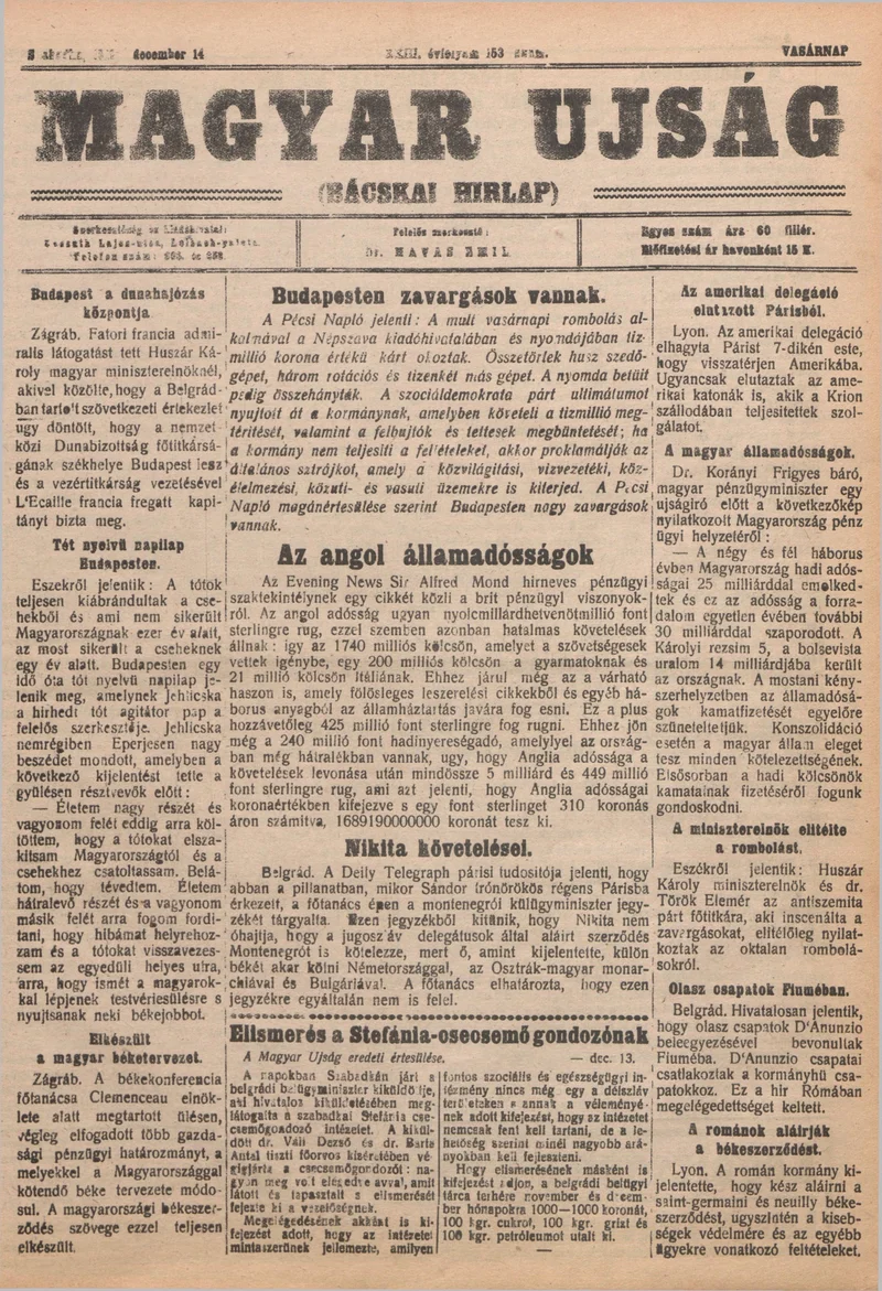 Bácskai Hirlap, 23. évf. 1919. december 14. 153. sz.