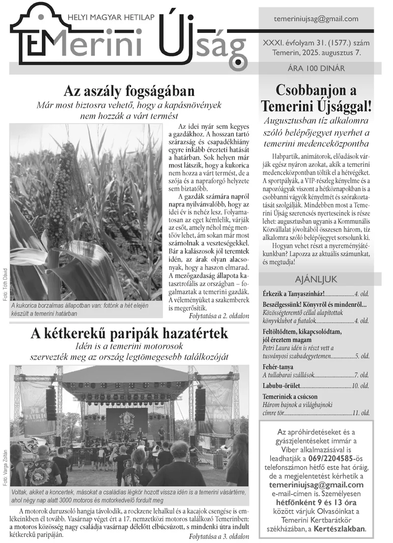 Temerini Újság, 31. évf. 2025. augusztus 7. 31. sz.