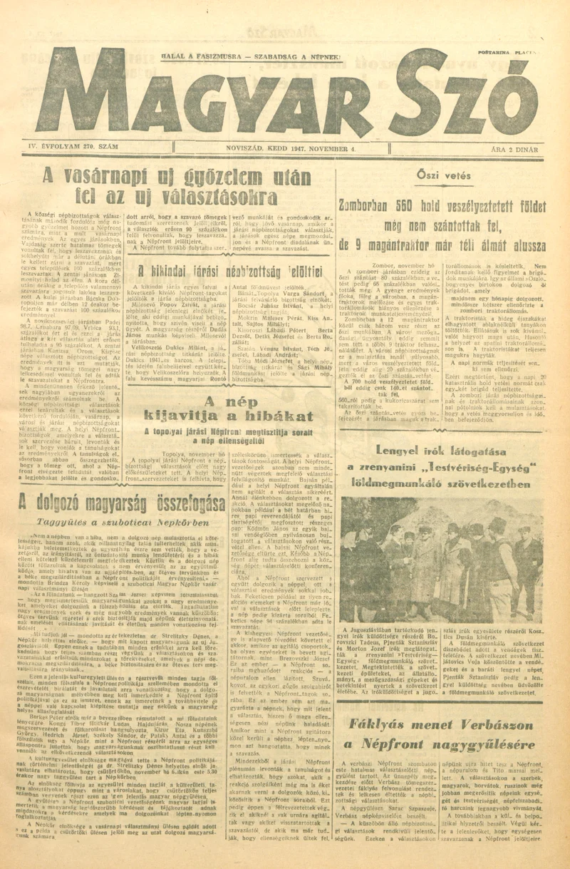 Magyar Szó, 4. évf. 1947. november 4. 270. sz. 1–6. oldal