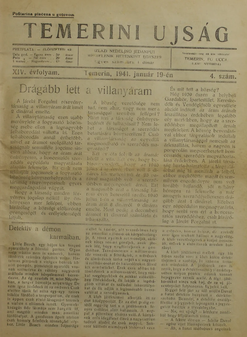 Temerini Újság 1928-1944, 14. évf. 1941. január 19. 4. sz.