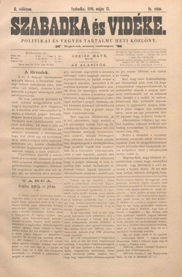 Szabadka és vidéke II, 2. évf. 1894. május 13. 19. sz.