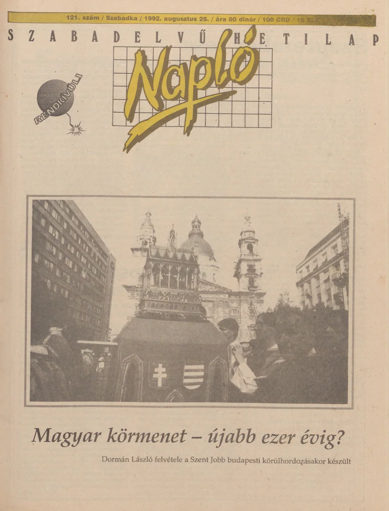 Napló - Szabadelvű hetilap, 3. évf. 1992. augusztus 26. 121. sz.