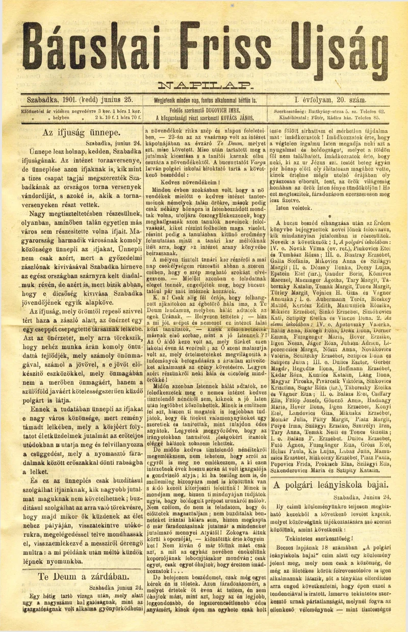 Bácskai Friss Ujság, 1. évf. 1901. június 25. 20. sz.