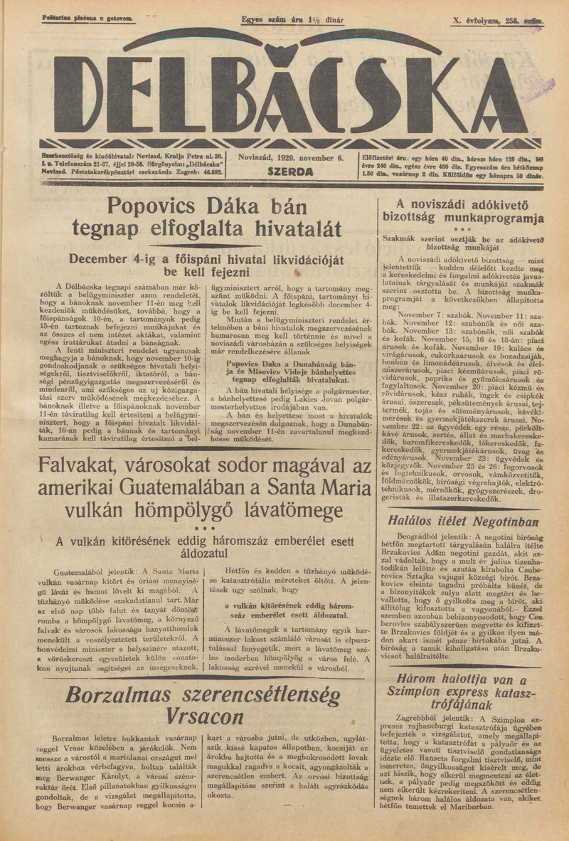 Délbácska, 10. évf. 1929. november 6. 258. sz.