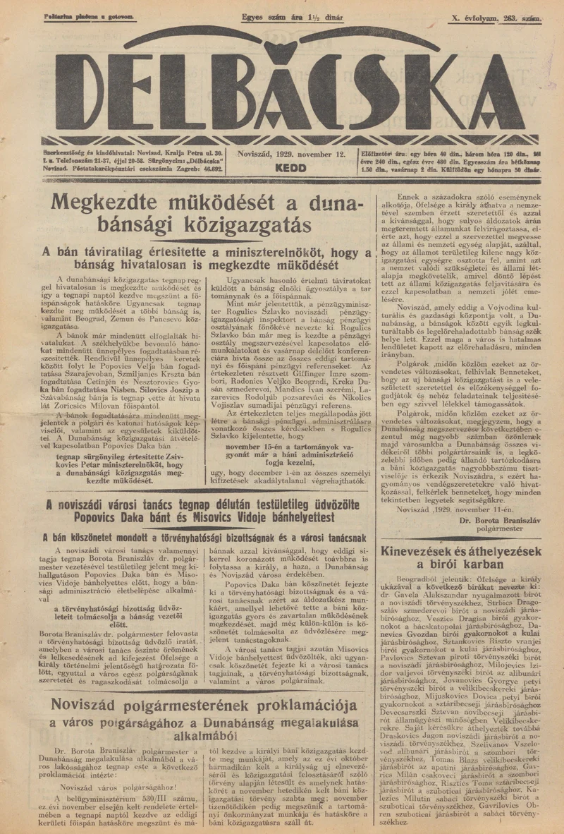 Délbácska, 10. évf. 1929. november 12. 263. sz.